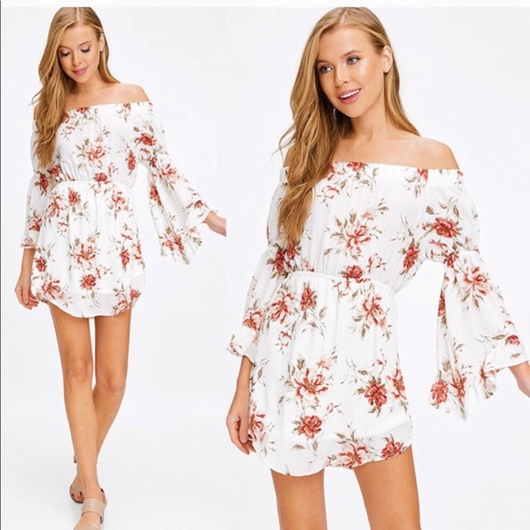 Off Shoulder Floral Dress Sizes L & M - Picture 3 of 4